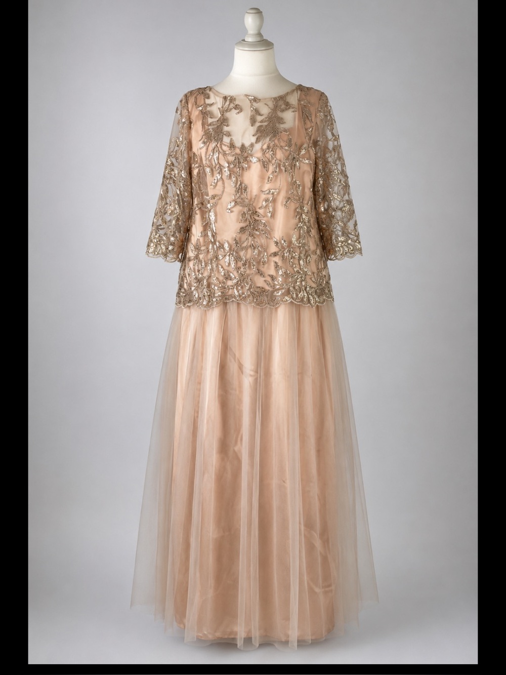 Brianna 20W Champagne Sequin Embroidered Tulle Maxi Gown Formal Dress